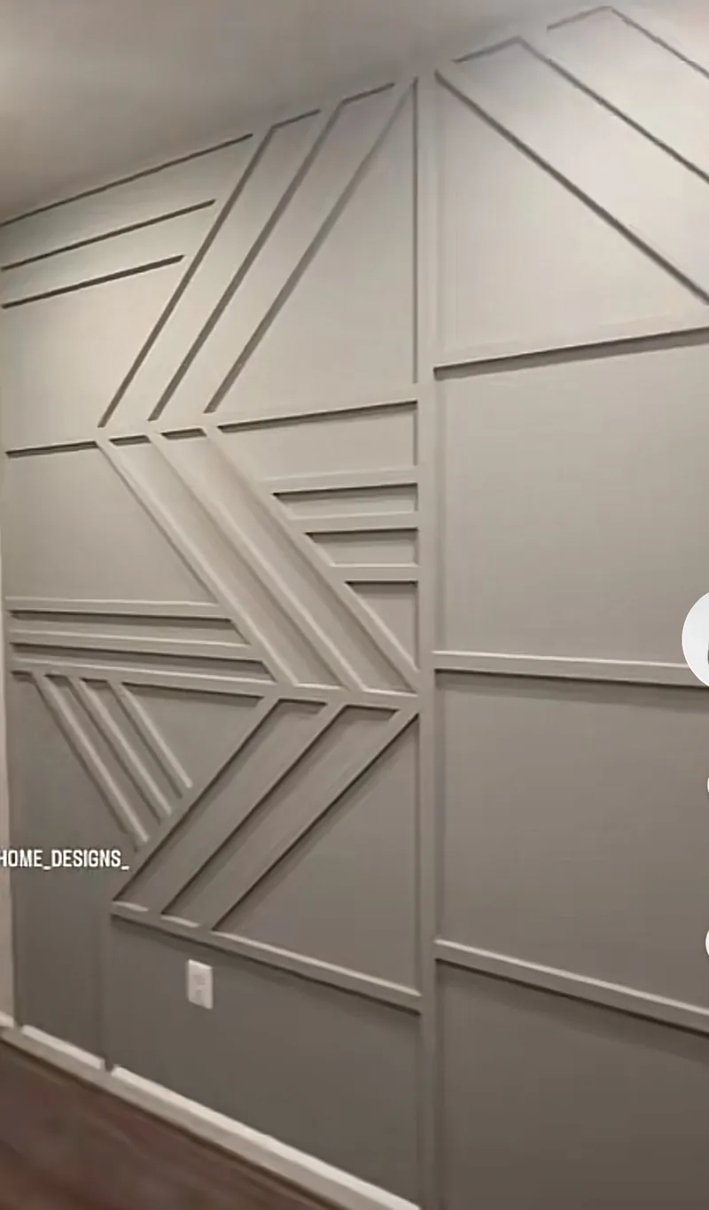 Scaled hand drawing of a geometric panelled feature wall, drawn before the wall was built