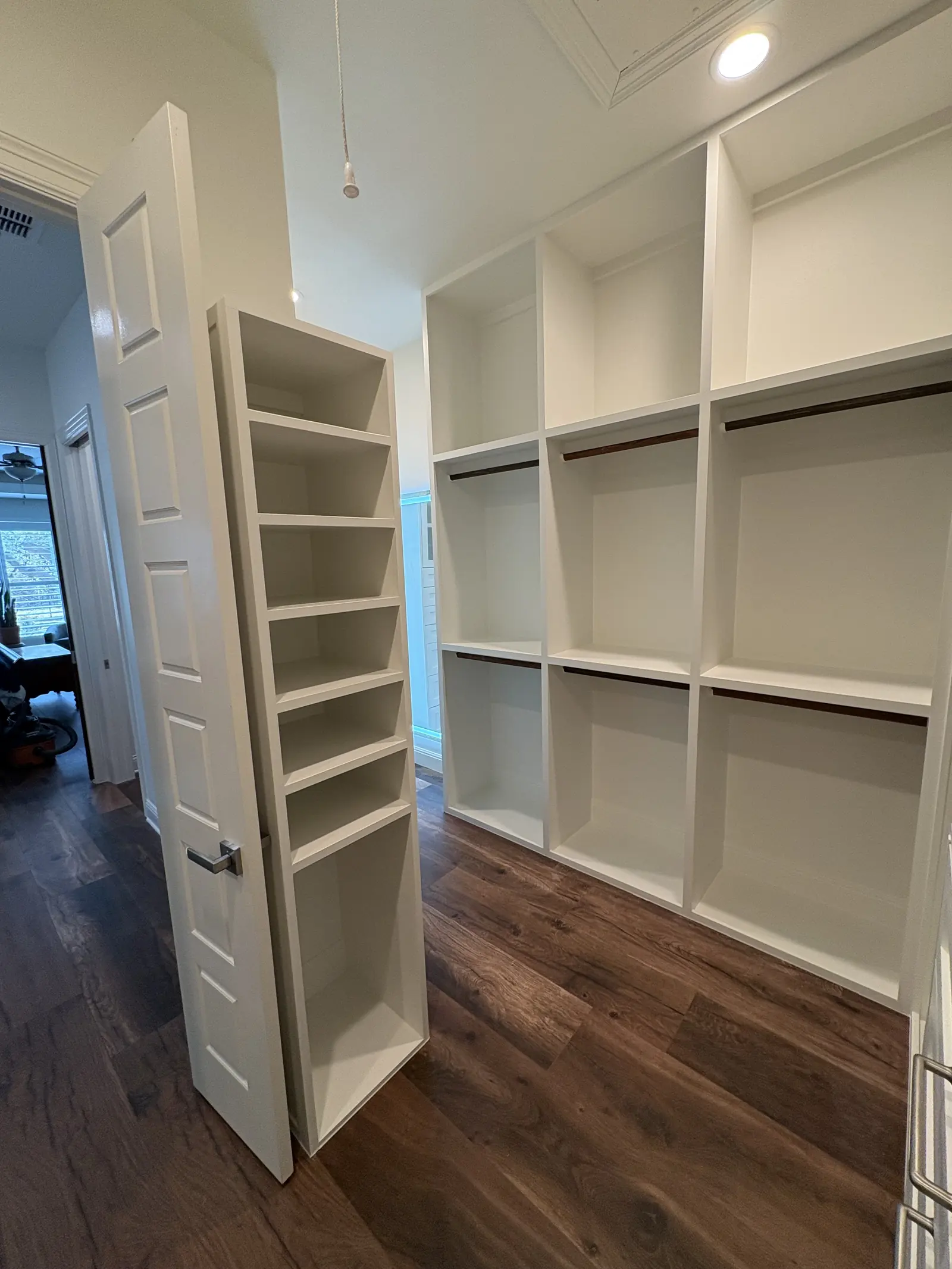 Closet drawer bank and shelving built and installed