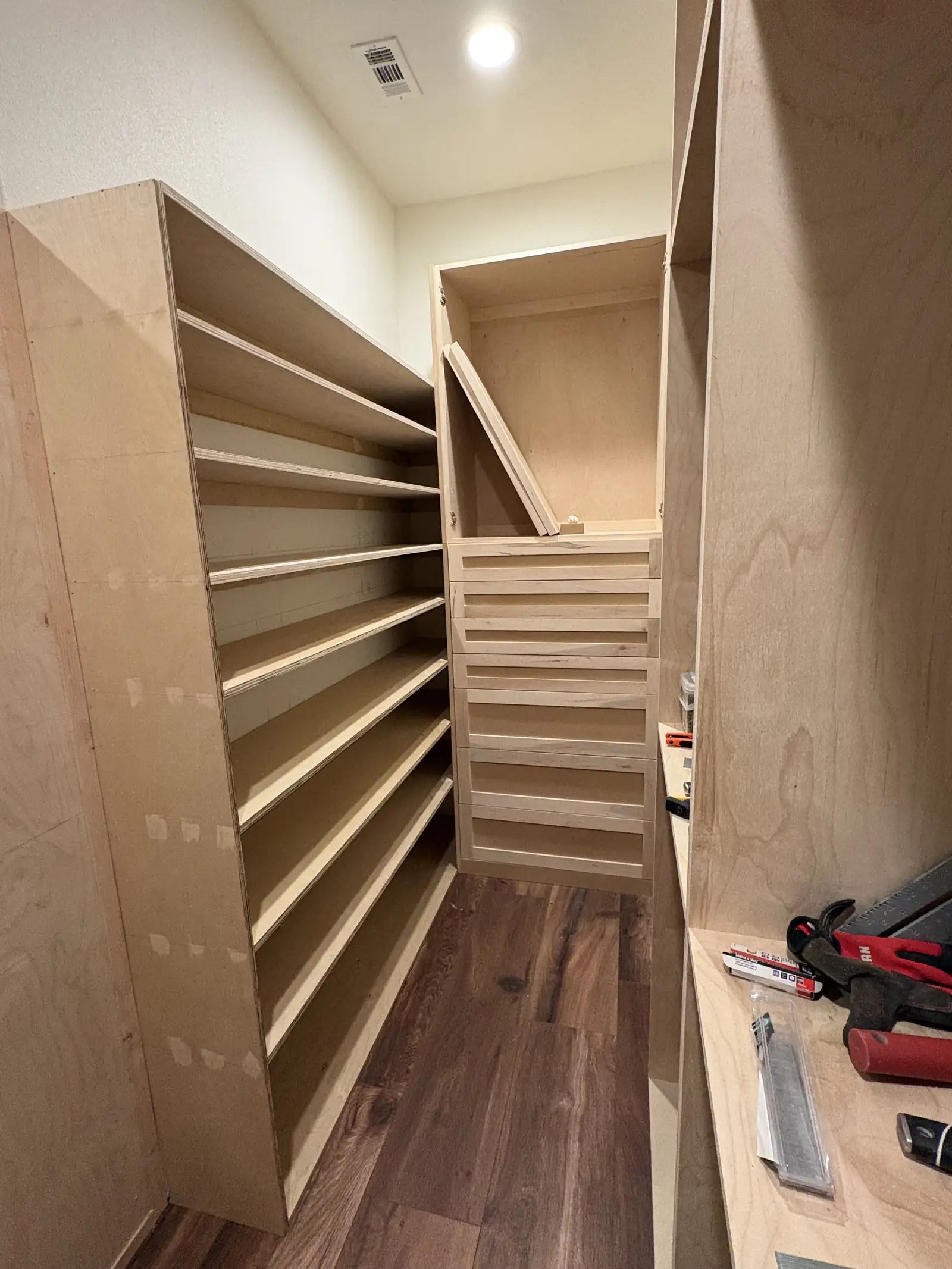 Closet carcasses being built and fitted on site